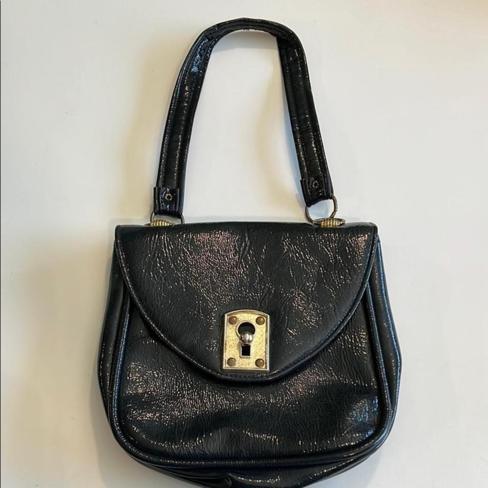 Vintage - dark navy vintage patent leather bag, pebbled